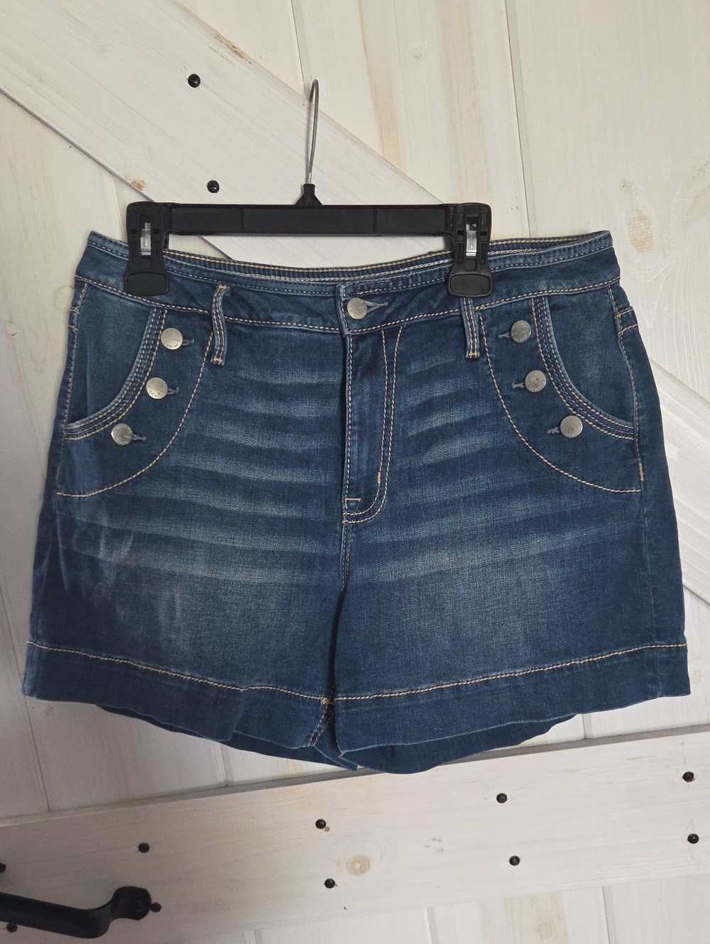 Miss Me Dark Blue High Waist Denim Shorts with Button Accent